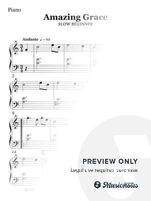 Amazing Grace (SLOW BEGINNER) by Andantino Studio - Sheet Music