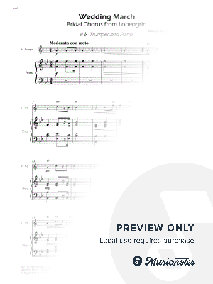 Wedding March (Bridal Chorus) - Bb Trumpet and Piano - W/Chords (Full Score and Parts)