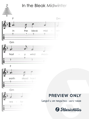 In the Bleak Midwinter I UKULELE Sheet Music with Letters TAB Chords Lyrics for Beginners by Alicja Urbanowicz - Sheet Music