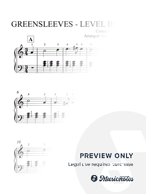 Greensleeves - Piano LEVEL BONUS (+ Finger Numbers)