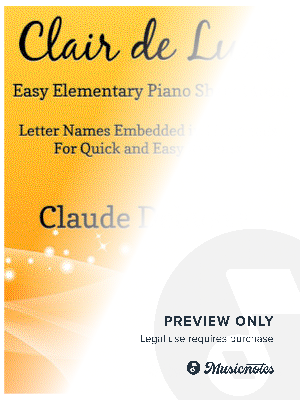 Clair de Lune Suite Bergamasque Easy Elementary Piano Sheet Music