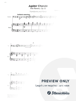 Jupiter Chorale from The Planets - Trombone and Piano (Full Score and Parts) by Sheet Music To Play Editions - Sheet Music