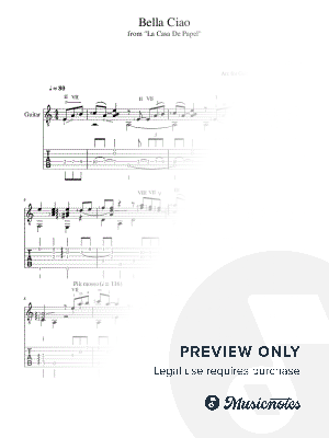 Bella Ciao - Traditional, Arr. for Guitar solo with Tabs, updated 2024