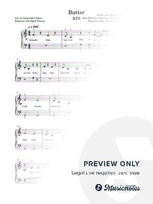 Butter - BTS - Beginner Abridged Version by Samantha Hayes - Sheet Music