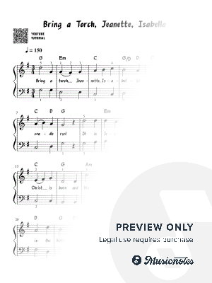 Bring a Torch, Jeanette, Isabella | Easy Piano | Christmas Carol | Simplified Arrangement for Beginner Pianists | Simple Sheet Music | Lyrics, Fingering, Chords Included | Beginner Version | Piano | Keyboard | Easy Arrangement | Video Tutorial