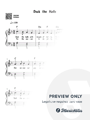 Deck the Halls | Easy Piano | Christmas Carol | Simplified Arrangement for Beginner Pianists | Simple Sheet Music | Lyrics, Fingering, Chords Included | Beginner Version | Piano | Keyboard | Easy Arrangement | Video Tutorial | Holiday Carol Song