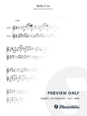 Bella Ciao - Traditional, Arr. for Guitar Duet, updated 2024