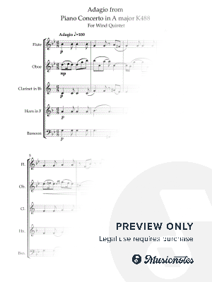 "Adagio" For Wind Quintet from Piano Concerto in A major K488 (Mozart)