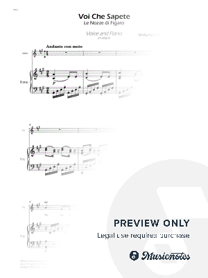 Voi Che Sapete from Le Nozze di Figaro - Voice and Piano - A Major (Full Score and Parts)