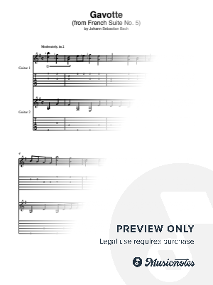 Gavotte (from French Suite No. 5) for classical guitar duet
