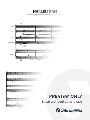 Cohen • Hallelujah from Shrek Soundtrack • string quartet sheet music w/ piano accompaniment by Benzaiten Editions - Sheet...
