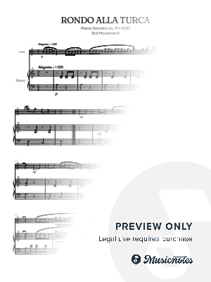 Mozart • Rondo Alla Turca | Turkish March • violin sheet music with piano accompaniment