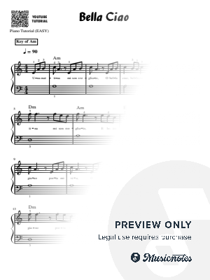 Bella Ciao | Italian Folk Song | Traditional | Easy Piano Arrangement for Beginners with Lyrics | Two-key version of the song (Key of Am and Key of Em) | Included: Lyrics, Chords, Fingering, YouTube video tutorial | Piano | Grand Piano | Keyboard