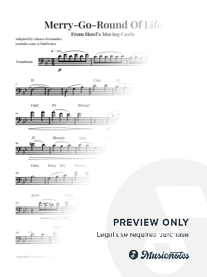 Merry-Go-Round of Life (from Howl's Moving Castle) | TROMBONE SOLO with Chord Symbols by Glauco Fernandes - Sheet Music