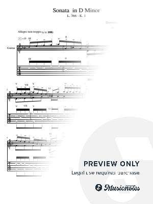 Sonata in D Minor K. 1 - D. Scarlatti, Arr. for Guitar with Tabs