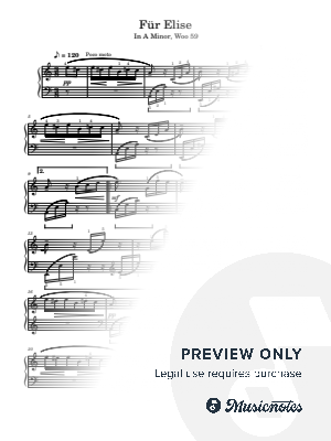 Beethoven Fur Elise Original with fingering and pedal In A Minor, Woo 59 for Piano Solo