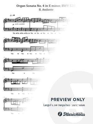 Bach Organ Sonata No.4 in E minor,BWV 528 II. Andante for Piano Solo Original