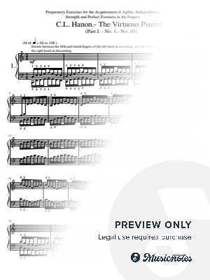 C.L. Hanon,The Virtuoso Pianist (Part I - No. 1 - No. 10),With Fingering Original by hotson - Sheet Music