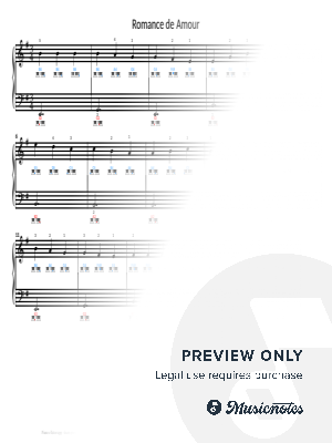 "Romance de Amour" - Simple Piano Sheet Music with note names & key positions (can practice with app - iOS/Android/laptop)