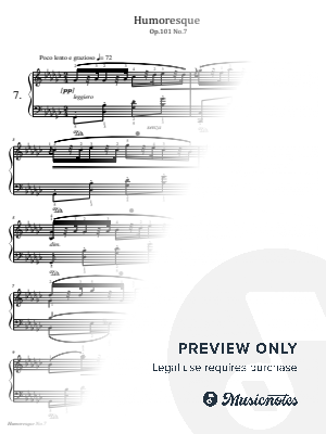 Dvorák, Humoresque Op.101 No.7, for Piano Solo Original With Fingering