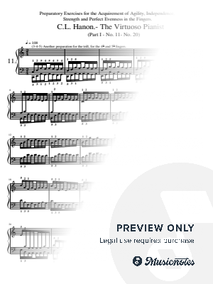 C.L. Hanon, The Virtuoso Pianist  (Part I - No. 11 - No. 20), Original With Fingering by hotson - Sheet Music