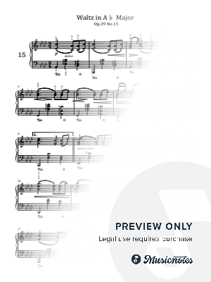 Brahms, Waltz in A-flat Major Op.39 No.15, for Piano Solo Original With Fingering by hotson - Sheet Music