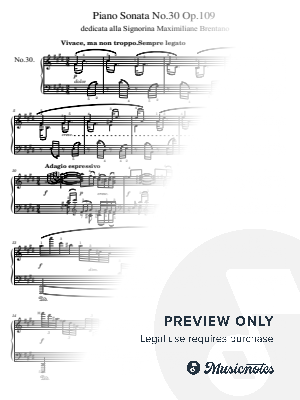 Beethoven, Piano Sonata No.30 Op.109 in E Major, for Piano Solo Original With Fingering