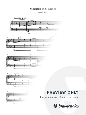 Chopin, Mazurka in G Minor Op.67 No.2, Original With Fingering by hotson - Sheet Music