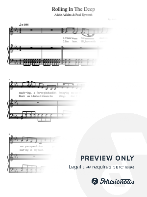 Rolling in the Deep, Adele, for Piano and Vocal With Lyrics by hotson - Sheet Music
