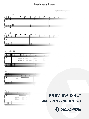 Reckless Love, for Easy Piano With Lyrics