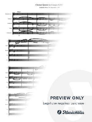 Mozart, Clarinet Quintet in A major, K.581 'Stadler', Original Full Score Compelet