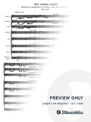 Mozart, Ave verum corpus, K.618, Strings and SATB Original, Score and Parts