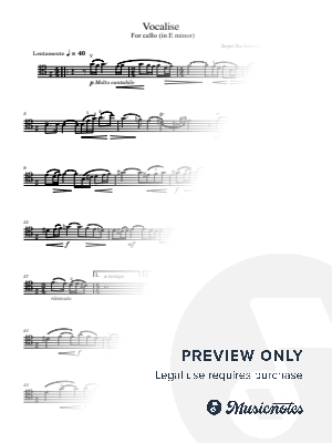 Rachmaninoff, Vocalise Op.34, No.14, for Cello Solo Original  by hotson - Sheet Music