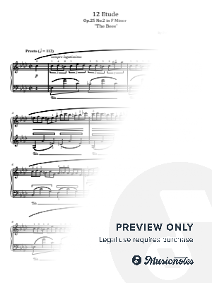 Chopin, 12 Etude Op.25 No.2 in F Minor The Bees, for Piano Solo Original With Fingeing