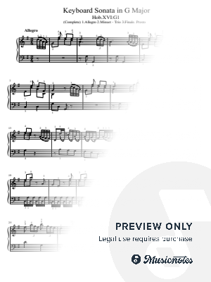 Haydn, Keyboard Sonata in G major, Hob.XVI:G1, for Piano Solo Original With Fingering by hotson - Sheet Music