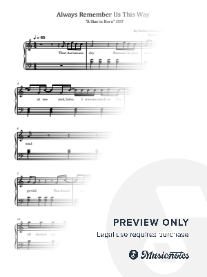 Always Remember Us This Way, Lady Gaga, for Piano Solo With Lyrics