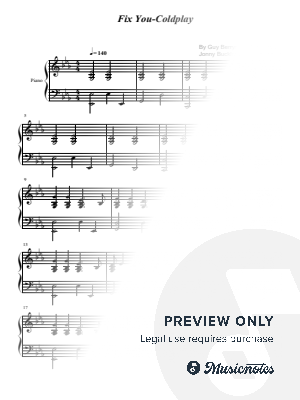Fix You, Coldplay, for Piano Solo by hotson - Sheet Music