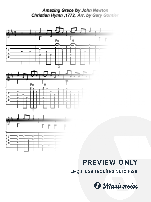 Amazing Grace by Gary Gontier@SeriousGuitar.com - Sheet Music