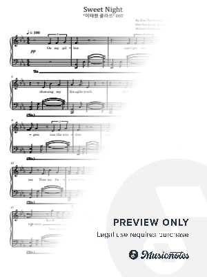 Sweet Night, (V)BTS, for Piano Solo With Lyrics