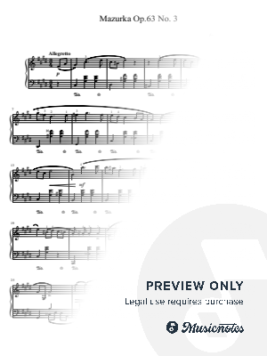 Chopin, Mazurkas, Op.63 No.3 in C-Sharp Minor,  for Piano Solo Original With Fingering by hotson - Sheet Music