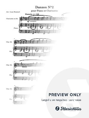 Danzon N°2 Piano/Clarinet Arrangement by Loan Hummel - Sheet Music