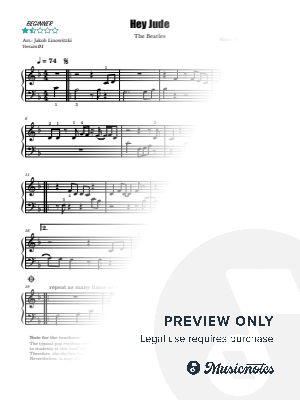 Hey Jude (The Beatles) - Piano Cover for Beginner (1.5/5) - version 01 by piano-arrangements | Jakob Linowitzki - Sheet Music