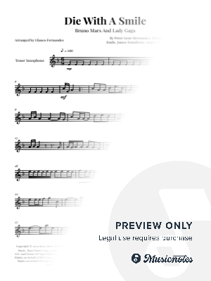 Die With A Smile - Bruno Mars And Lady Gaga | TENOR SAX SOLO by Glauco Fernandes - Sheet Music