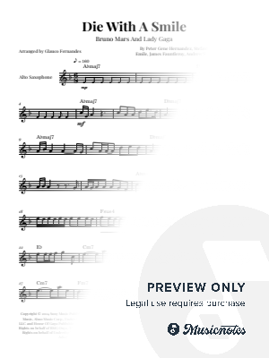 Die With A Smile - Bruno Mars And Lady Gaga | ALTO SAX SOLO (with Chords) by Glauco Fernandes - Sheet Music