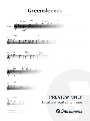 Greensleeves | FLUTE SOLO (with Chords) by Glauco Fernandes - Sheet Music