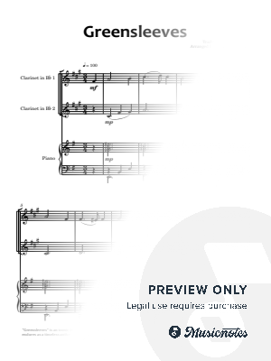 Greensleeves | Bb CLARINET DUET and PIANO