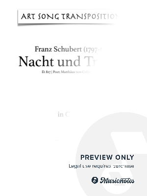 SCHUBERT: Nacht und Träume, D. 827 (transposed to C major) by Art Song Transpositions - Sheet Music