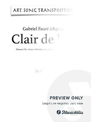 FAURÉ: Clair de lune, Op. 46 no. 2 (transposed to C minor) by Art Song Transpositions - Sheet Music
