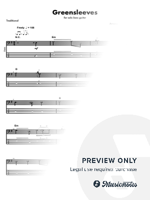 Greensleeves (for solo bass guitar)