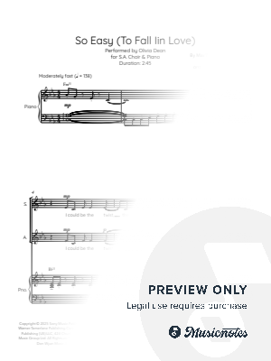 So Easy (To Fall in Love) – SA (2-Part Choir) & Piano | Olivia Dean by Joseph Hollings - Sheet Music